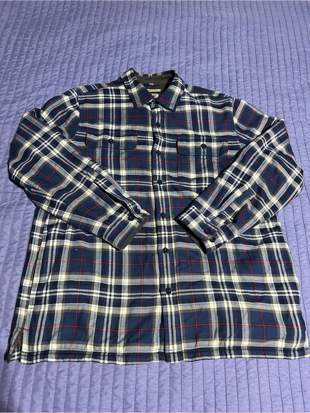 L.L.Bean Men’s blue Plaid Fleece lined flannel shirt shacket outdoor L size